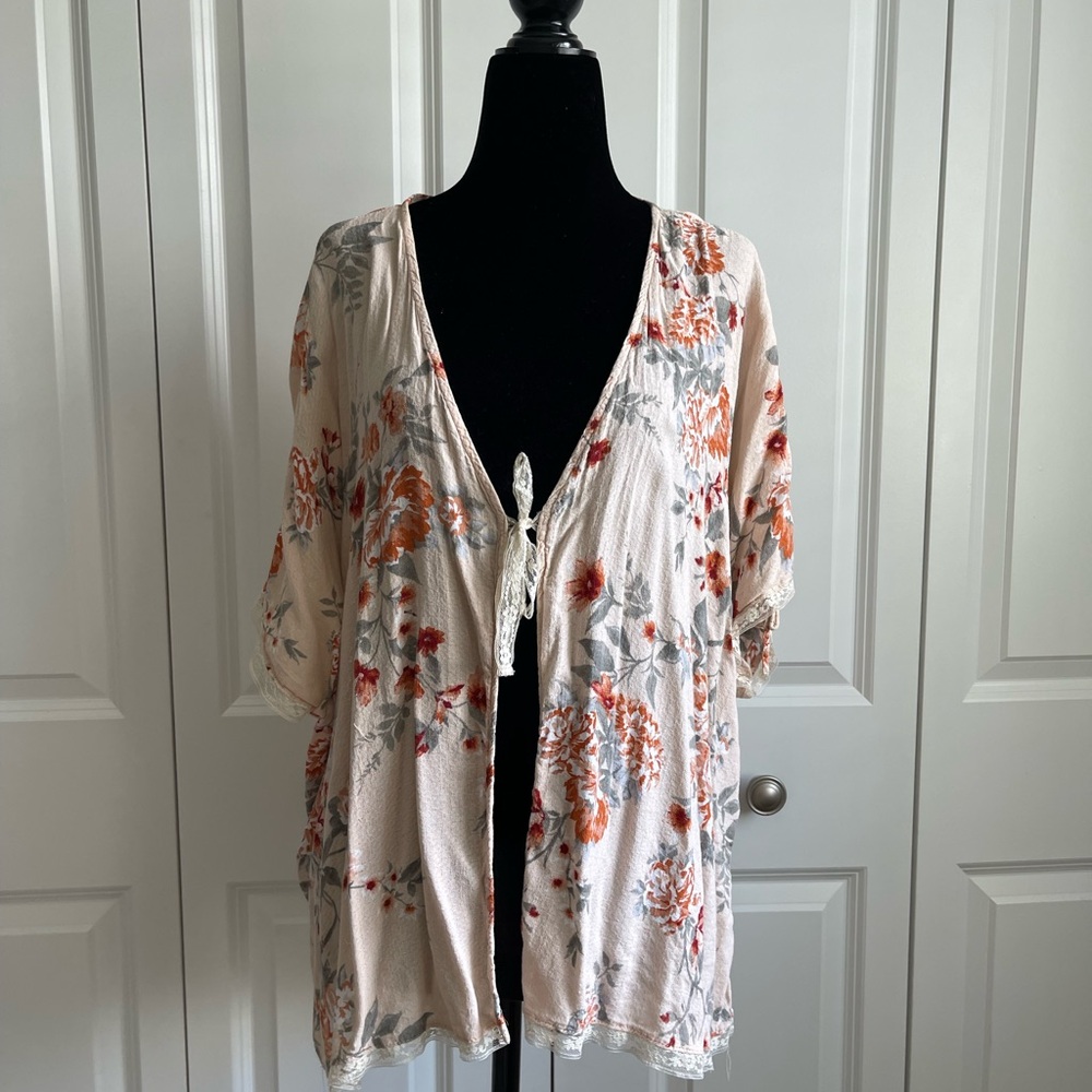 Forever 21 Floral Cardigan - Cream and Orange